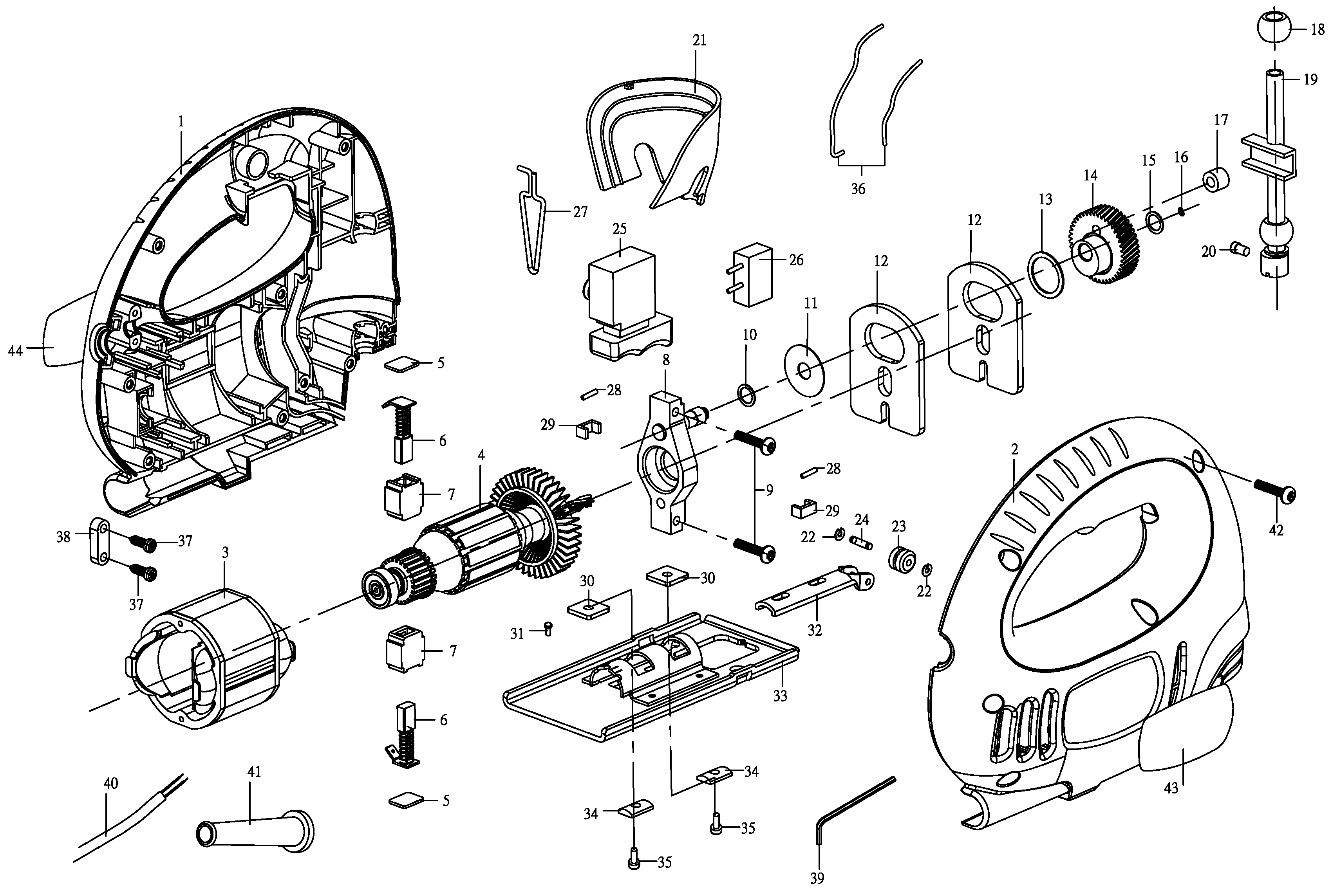 Default Diagram and Parts List for KS400-AR Type 2 Black and Decker Jig Saw